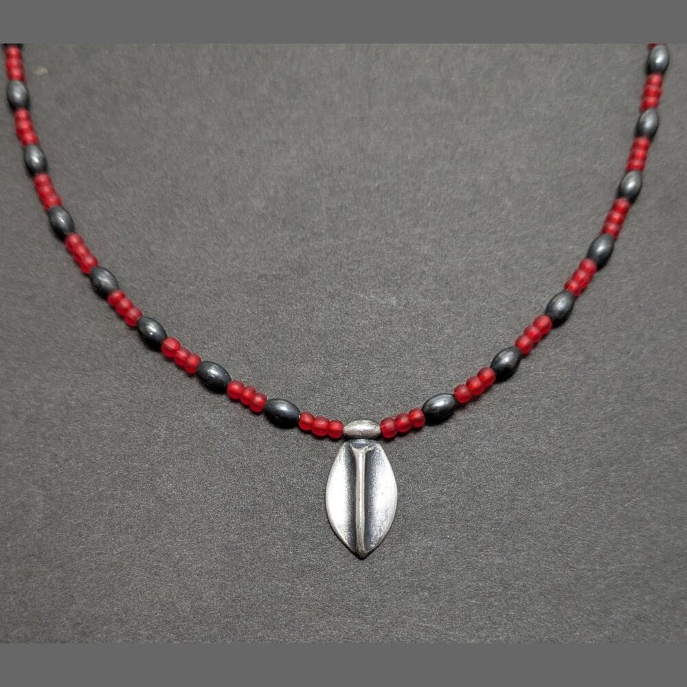 Vintage Y2K Silver Plate Designer Beaded Necklace Boho Grunge Punk Goth Art Deco